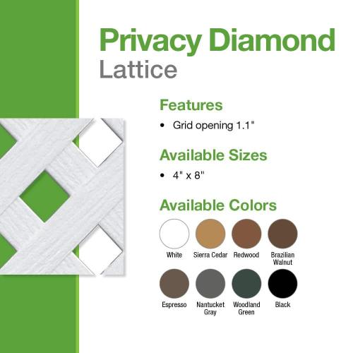 4 ft. x 8 ft. Sierra Cedar Privacy Diamond Vinyl Lattice Panel - Framed