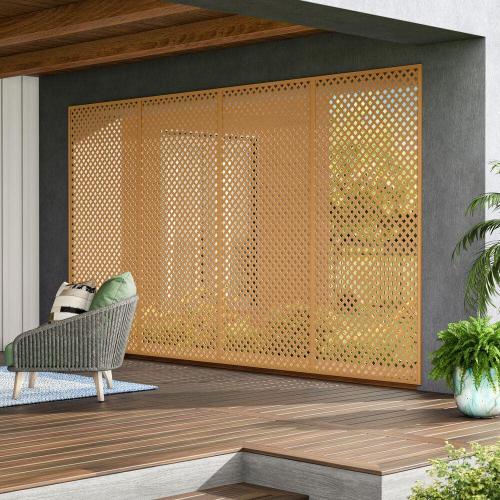 4 ft. x 8 ft. Sierra Cedar Privacy Diamond Vinyl Lattice Panel - Framed