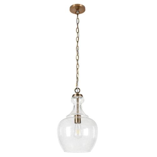 Verona 1-Light Brass Pendant with Seeded Glass Shade