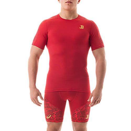 ASICS Mens TR Short Sleeve Wrestling Tee S Red