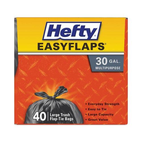 Hefty Size  30 in. x 33 in. 30 Gal. 0.85 mil Black 40 bags Easy Flaps Trash Bags (40-Bags/Box, 6-Boxes/Carton)
