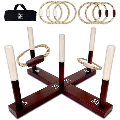 Rustic Ring Toss Outdoor Game All Weather 15 Plus Games Included - Vintage Wood and Rope Ring Toss Yard Game