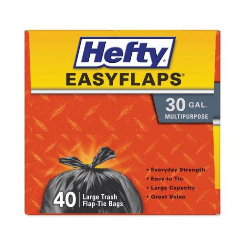 Hefty Size  30 in. x 33 in. 30 Gal. 0.85 mil Black 40 bags Easy Flaps Trash Bags (40-Bags/Box, 6-Boxes/Carton)