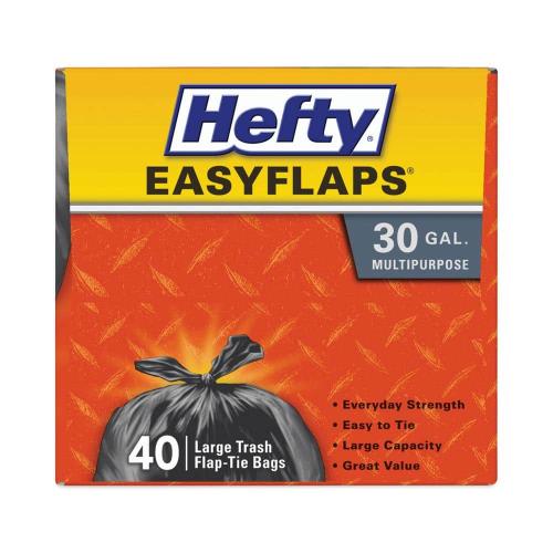 Hefty Size  30 in. x 33 in. 30 Gal. 0.85 mil Black 40 bags Easy Flaps Trash Bags (40-Bags/Box, 6-Boxes/Carton)