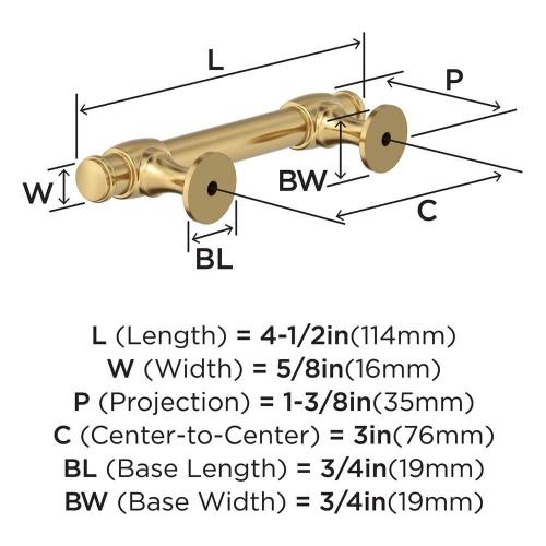 Winsome 3 in. (76mm) Traditional Champagne Bronze Bar Cabinet Pull