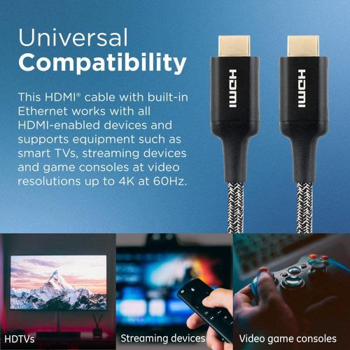 4 ft. 4K HDMI 2.0 Cable with Ethernet and Gold Plated Connectors in Black
