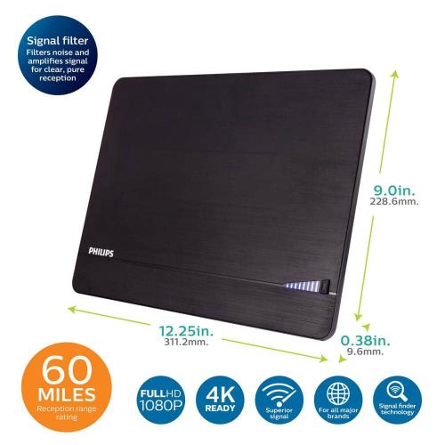 Indoor HDTV Antenna with Signal Finder, Long Range Antenna, Signal Booster Amplifier, VHF UHF 1080P 4K Ultra HD