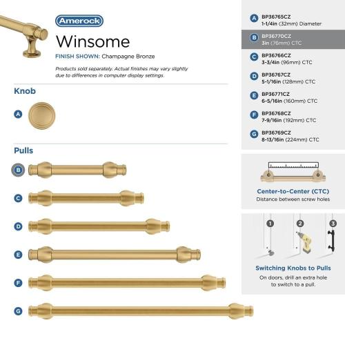 Winsome 3 in. (76mm) Traditional Champagne Bronze Bar Cabinet Pull