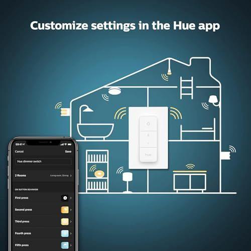 Philips Hue Smart Wireless Dimmer Switch V2 (Installation-Free Exclusive for Philips Hue Lights) for Indoor Home Lighting Livingroom Bedroom