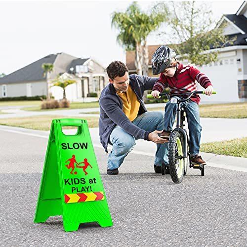 2 Pack Kids at Play Signs with Reflective Tape Children at Play Safety Signs Double-Sided Text and Graphics Easier to Identify Kids at Play Safety for Street Neighborhoods Commuity(Green)