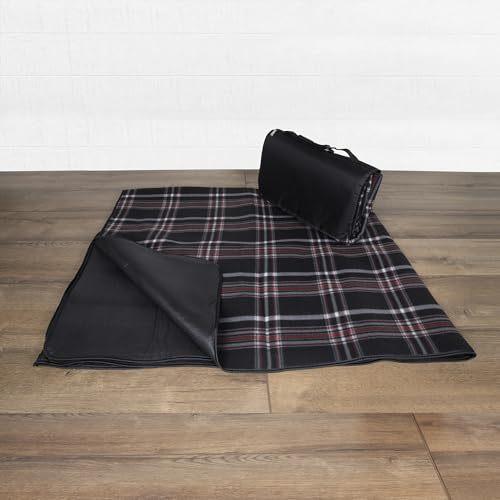 ONIVA - a Picnic Time brand - Tote XL Outdoor Picnic  Beach Camping Blanket (Black Tartan Pattern with Black Flap)