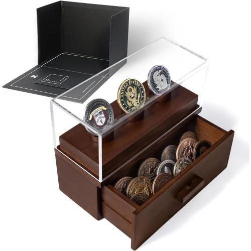 Premium Challenge Coin Display Case – Father's Day Gift for Dad – Preserve The Memories with The Podium – Military Coin Display Case and Wooden Challenge Coin Holder – Lifetime Assurance Included The Podium Walnut