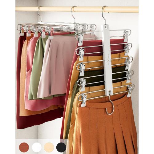 MORALVE Skirt Hangers Space Saving - European Beechwood Shorts Hangers & Skirt Hangers - Women Space Saving Skirt Hangers with Clips - Closet Organizers & Storage 5 Tier Skirt Hanger Skirt Organizer 2 Pack White