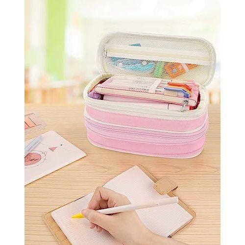 Sooez Super Large Pencil Case Double Expandable Pencil Bag with 6 Compartments Extra Big Capacity Canvas Pencil Pouch Organizer with Zipper Portable Stationery Pen Bag Cute Aesthetic School