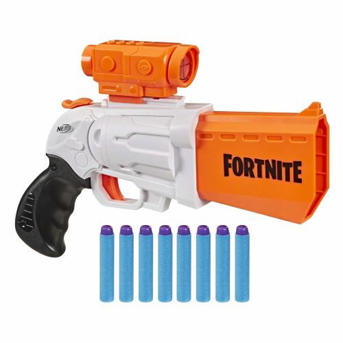 Nerf Fortnite SR Blaster - 4-Dart Hammer Action - Includes Removable Scope and 8 Official Elite Darts - for Youth Teens Adults