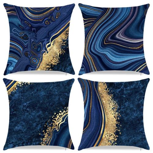 Throw Pillow Covers Navy Blue Decorative Pillow CoversBlue and Gold Marble Pillowcase 18x18 inch Couch Cushion Cover Set of 4 for Home Living Room Bedroom Sofa Decor Pillows