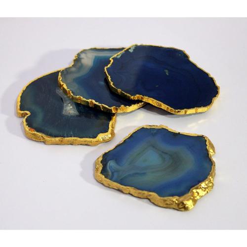 eSplanade Natural Agate Coasters Bar Beer Coffee Tea Coaster - Set of 4 Coasters - Perfect Table Accessories Tableware (Blue)