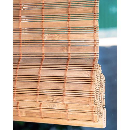 Premium True-to-Size Brown Squirrel Cordless Light Filtering Natural Woven Bamboo Roman Shade – 34 in. W X 48 in. H