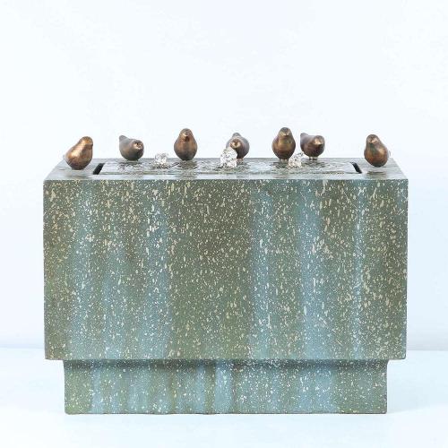 18 in. H Patina Resin Rectangular Bubbler Outdoor Fountain with LED Lights and Bronze Birds