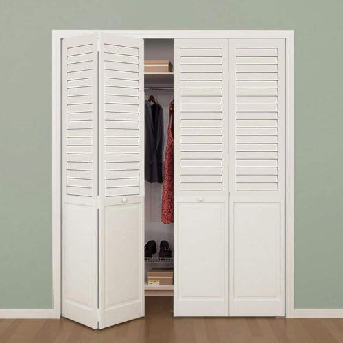 80 in. x 36 in. Plantation Louver-Panel Solid Core White Wood Bi-fold Door with Hardware