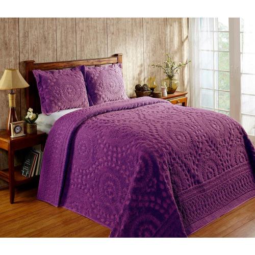Rio Collection in Floral Design Plum Full/Double 100% Cotton Tufted Chenille Bedspread