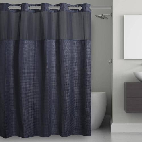Waffle 71 in. W x 74 in. L Polyester Shower Curtain in Navy