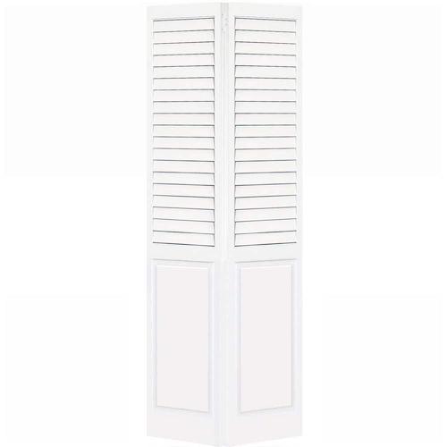 80 in. x 36 in. Plantation Louver-Panel Solid Core White Wood Bi-fold Door with Hardware