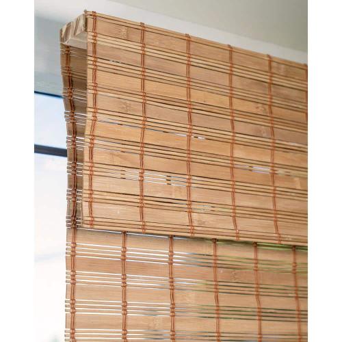 Premium True-to-Size Brown Squirrel Cordless Light Filtering Natural Woven Bamboo Roman Shade – 34 in. W X 48 in. H
