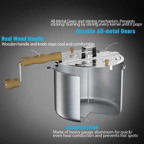6 qt. Aluminum Stovetop Popcorn Popper Silver