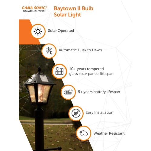 Baytown II Bulb 1-Light Black LED Outdoor Solar Post Light with Wall Sconce and Pier Base Mount Options