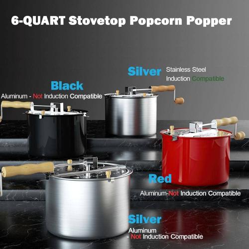 6 qt. Aluminum Stovetop Popcorn Popper Silver