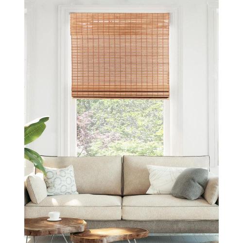 Premium True-to-Size Brown Squirrel Cordless Light Filtering Natural Woven Bamboo Roman Shade 23 in. W x 64 in. L