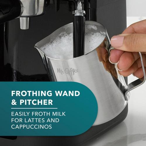 Size 4-Cup Stainless Steel Espresso Machine with Frothing Pitcher