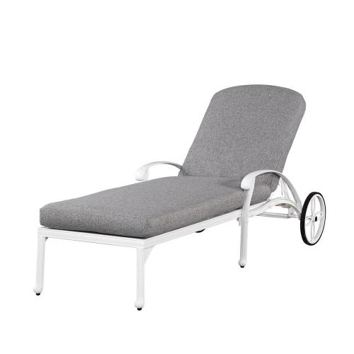 Capri White Cast Aluminum Outdoor Chaise Lounge with Gray Cushion  ( zipper is damage and one part is cracked)