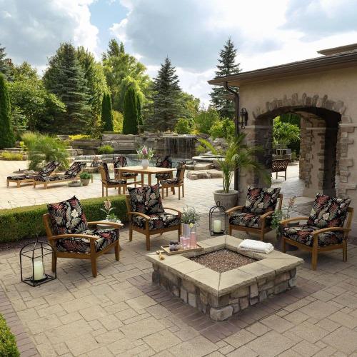 Foam Outdoor Dining Seat Cushion 19 x 19 Made with ProFoam Rain-Proof Fade Resistant Simone Black Tropical