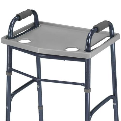 Grey DMI Walker Tray with 2 Cup Holders, 21 x 16 in Fits Standard Folding Walkers, Gray – Slide-On, Raised Edges