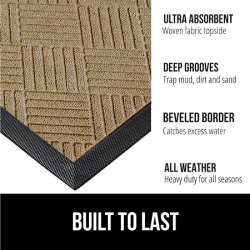 GORILLA GRIP Outside Doormat, WeatherMax Waterproof Indoor Outdoor Door Mat, 29x17 Beige Diamond