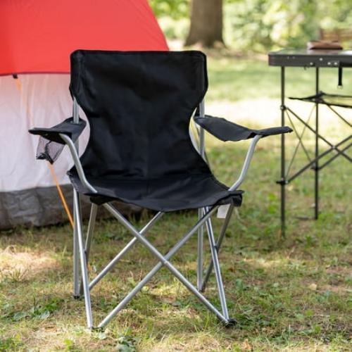 Ozark Trail Basic Quad Folding Camp Chair with Cup Holder, Black