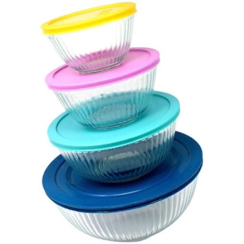 Pyrex 8-piece 100 Years Glass Mixing Bowl Set (Limited Edition) - Assorted Colors Lids