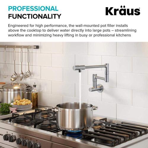 Bolden Wall Mount Pot Filler Kitchen Faucet with Retractable Arm in Spot-Free Antique Champagne Bronze