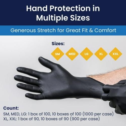Adenna DLG675 DARK LIGHT Black Nitrile (PF) Exam Gloves, Medium, Box of 100