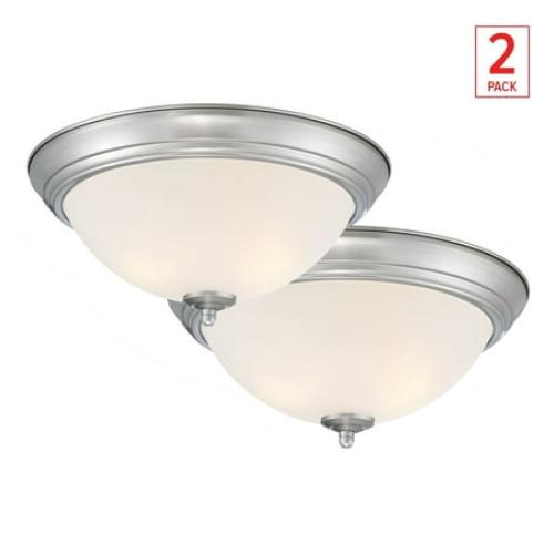 DESIGNERS FOUNTAIN Flush Mount Ceiling Light, 2-Pack, 13 Inch LED Frosted Glass Lighting Fixture for Kitchen, Bedroom, Bathroom, and Hallway, Brushed Nickel, D333M-13FM-BN2