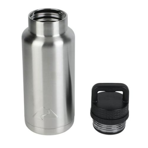 Ozark Trail 64 oz Chug Lid, Double-Wall Vacuum Insulated Stainless Steel Water Bottle, Silver, Keeps Drinks Hot & Cold