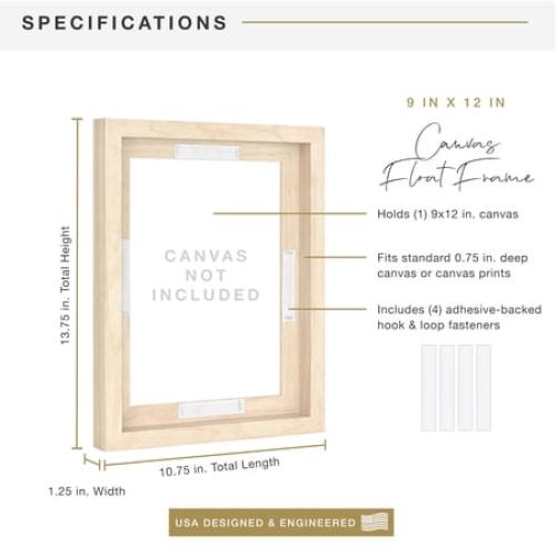 MCS Canvas Float Frames 16x20 Frame, Black Frame for Finished Canvases, Vertical & Horizontal Wall Hanging Large Frame with Adhesive for Canvas Paintings (1-Pack)