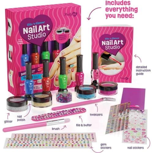 Pretty Me Nail Art Studio for Girls - Nail Polish Kit for Kids Ages 7-12 Years Old - Girl Gifts Ideas - Girls Nails Gift Set - Cool Girly Stuff - Polish, Pens, Glitter, Stickers, Gems, Filer