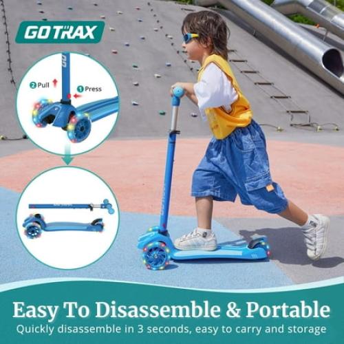 GOTRAX KS1 Kids Kick Scooter, Toddler Scooter 3 Wheel with LED Lighted, 3 Adjustable Handlebars, Suitable for Boys and Girls Ages 2~8 Children and Max Load 100 lbs,Blue