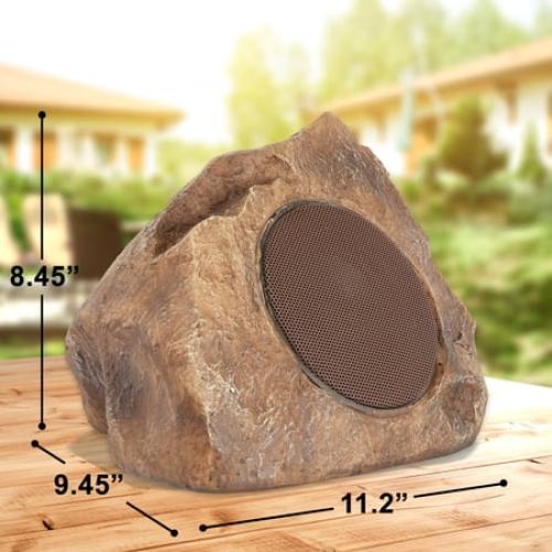 Homewell Outdoor Rock Speaker Solar-Powered Wireless Bluetooth 5.0 Portable Speaker Weatherproof for Patio, Pool, Deck, Yard, Garden and Home (2-Pack, Brown)