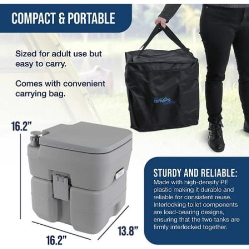U.S. Camping Supply Portable Toilet with Carry Bag, 5.3 Gallon Waste Tank - Compact Indoor Outdoor Dual Outlet Commode - Travel, Camping, RV, Boating, Fishing - Traveling Bathroom, Water Flush Pump