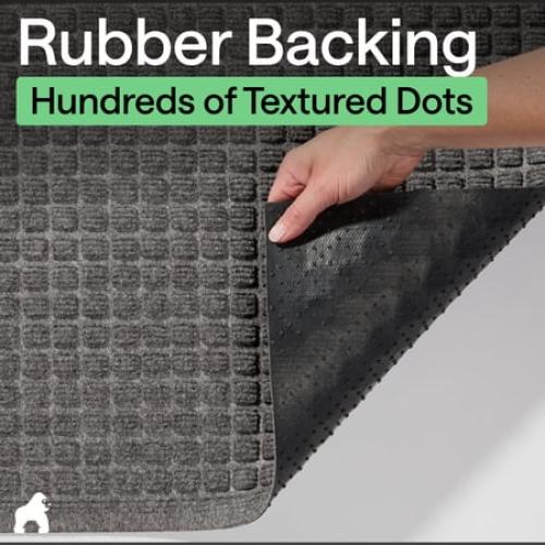 GORILLA GRIP HydroAbsorb Doormat, Indoor Outdoor Rubber Backed Weather Mat, 35x23, Grey