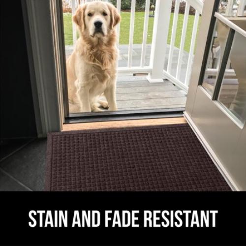 GORILLA GRIP Moisture Guard Doormat, Indoor Outdoor Rubber Backed Weather Mat, 35x23, Coffee